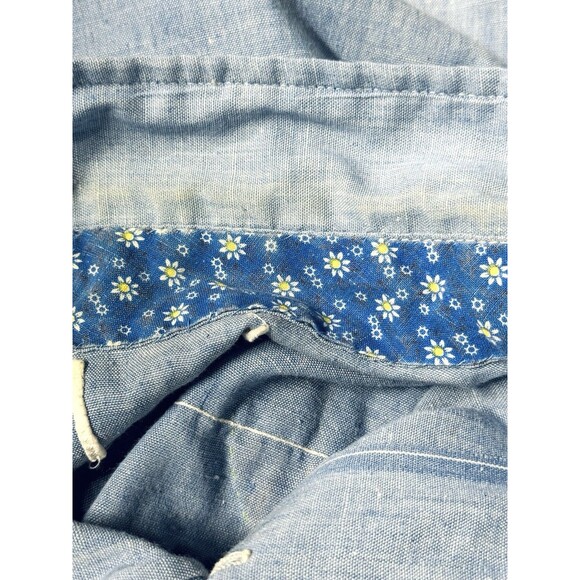 VTG 1970's Chambray Button Up Shirt Puffed Quilted Flowers Stems & Leaves M ? - Picture 10 of 10